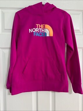 The North Face Hot Pink Pullover Hoodie with Multicolor Logo